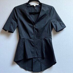Veronica Beard Meyer Cotton Zip up Short Sleeve Peplum Blouse Sz 0